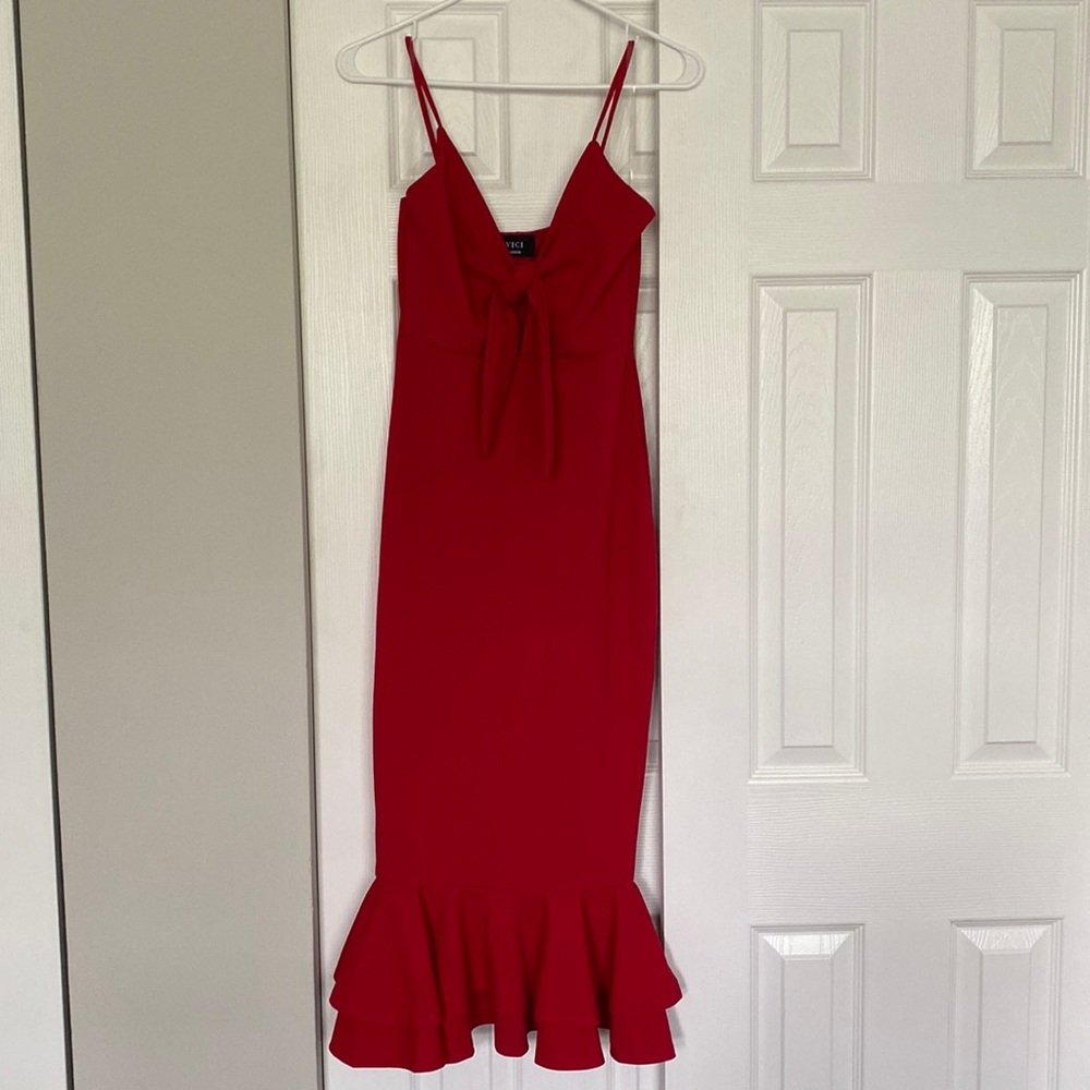 Impeccable Tie Front Ruffle MIDI Dress